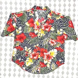 Vintage Caribou Tropical Shirt - Zebra & Floral Print - Size 12